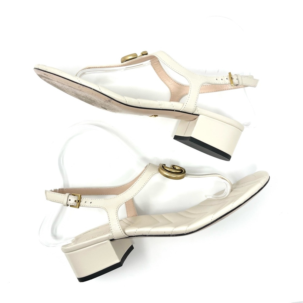 Gucci Marmont Interlocking Double G Logo Thong Sandals Ivory White Gold 37.5 7.5 - Picture 4 of 11